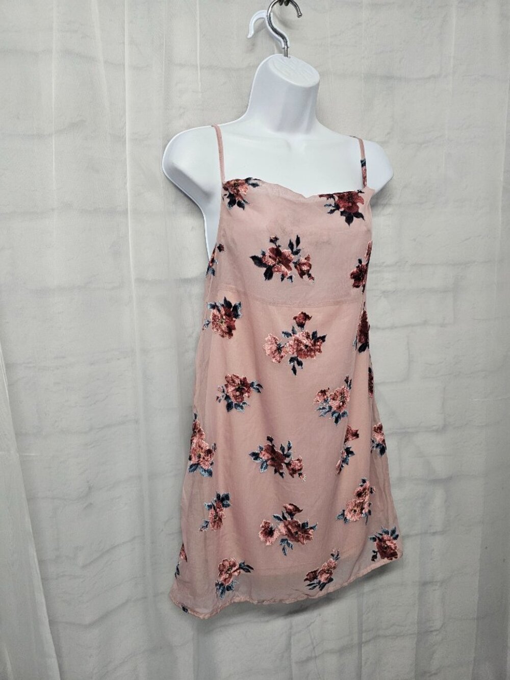 American Eagle Dress Tunic Tank Pink Floral Flocked Whimsigoth Festival XS - Picture 5 of 15